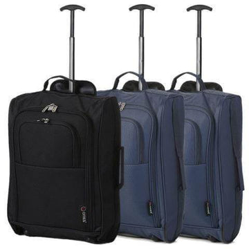 5 Cities (55x35x20cm) Lightweight Cabin Hand Luggage Set (Black + Navy + Green) - Packed Direct UK